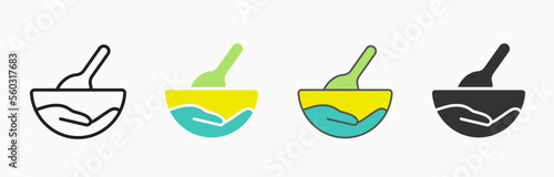 Bowl with baby cereal porridge flat icons. Vector illustration.