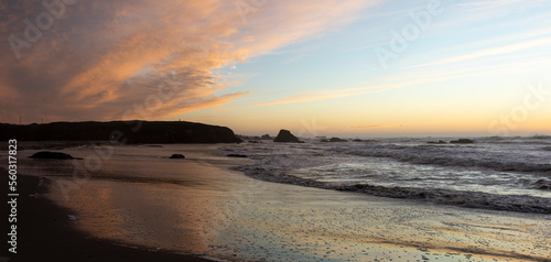 Scenic view of sea against sky at sunset, Fort Bragg, California, United States, USA - stock photo