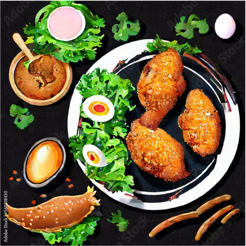 Fritiertes Huhn mit Salat