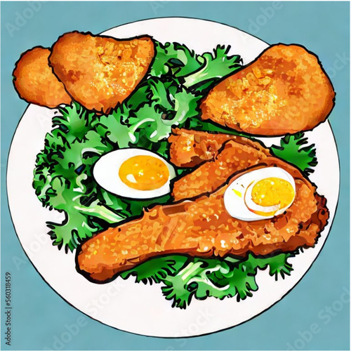 Fritiertes Huhn mit Salat