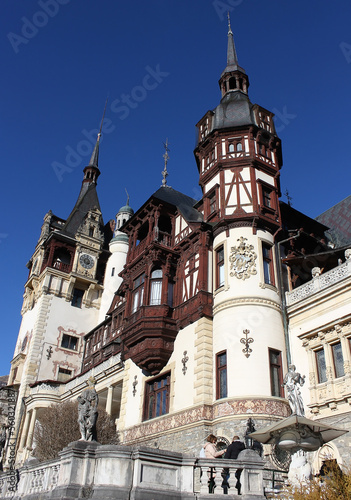 Peles castle Sinaia at sunny day at Transylvania, Romania protected by Unesco World Heritage Site