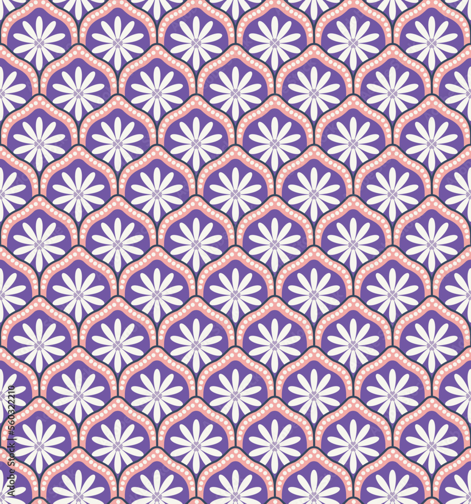 Modern Art Deco Style Sweet Fashion Flowers Trendy Colors Damask Decorative Illustration Hand Drawn Seamless Pattern Perfect for Allover Fabric Print or Wrapping Paper