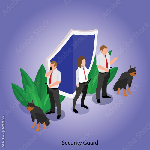 Security guard isometric 3d vector illustration concept for banner, website, illustration, landing page, flyer, etc.