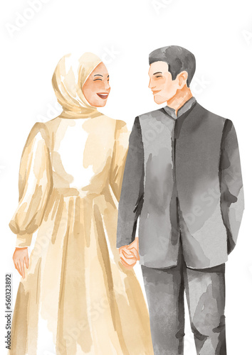 Illustration graphic of Wedding Muslim Couple. Perfect for banner, social media, etc.	
