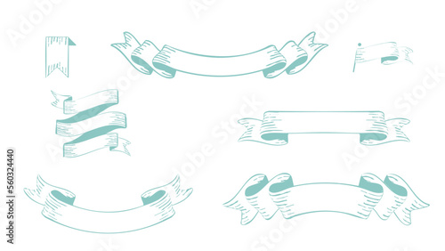 ビンテージクラシカルな白と水色のかわいいリボン。タイトル見出しの素材セット。