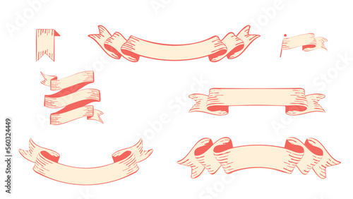 クラシカルアンティークなレトロかわいいリボンフレームイラスト素材セット