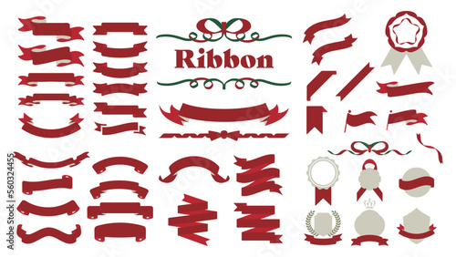 シックでエレガントなリボン。タイトル見出し素材セット。クリスマスカラー。