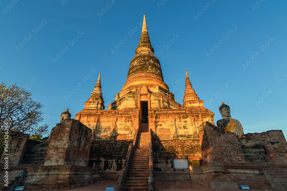 Buddha statues in front of Pagoda at Wat Yai Chai Mongkhon, Ayutthaya, Thailand, Unesco World Heritage Site. Buddha statues in front of Pagoda at Wat Yai Chai Mongkhon, Ayutthaya, Thailand, Unesco World Heritage Site.