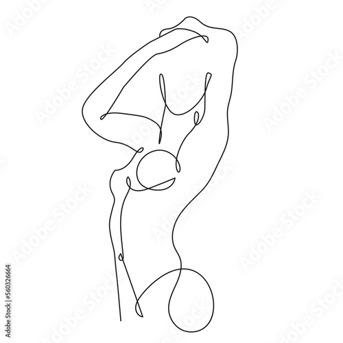 Modern Trendy One Line Drawing of Woman Body. Female Figure Line Art Vector Illustration for Wall Decor, Spa, T-shirt, Print, Poster. Female Body Creative Drawing in Modern Linear Style