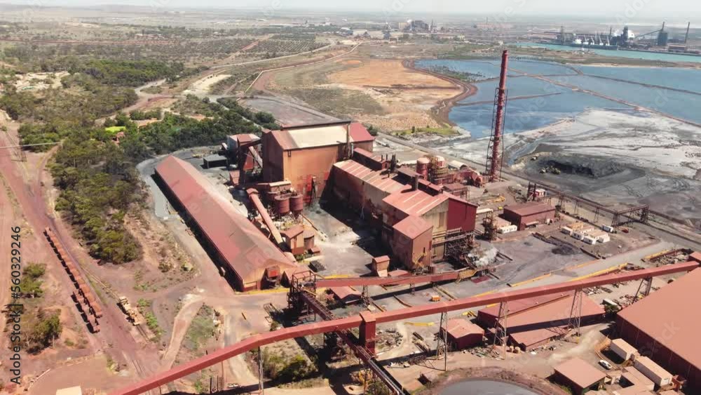 Aerial drone shot Port Augusta Whyalla Steelworks iron ore buildings outback mining town travel industry tourism Adelaide South Australia 4K Aerial drone shot Port Augusta Whyalla Steelworks iron ore buildings outback mining town travel industry tourism Adelaide South Australia 4K