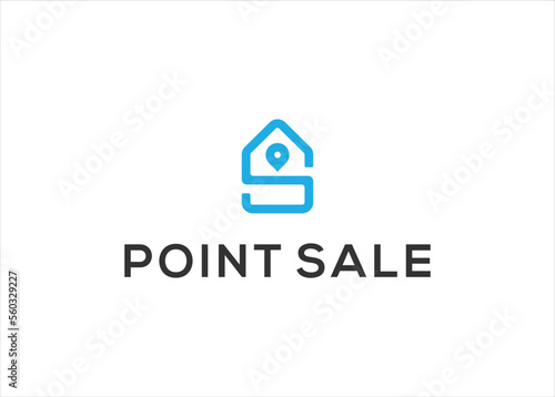 Location map logo design template with sale shopping  logo. Premium vector
