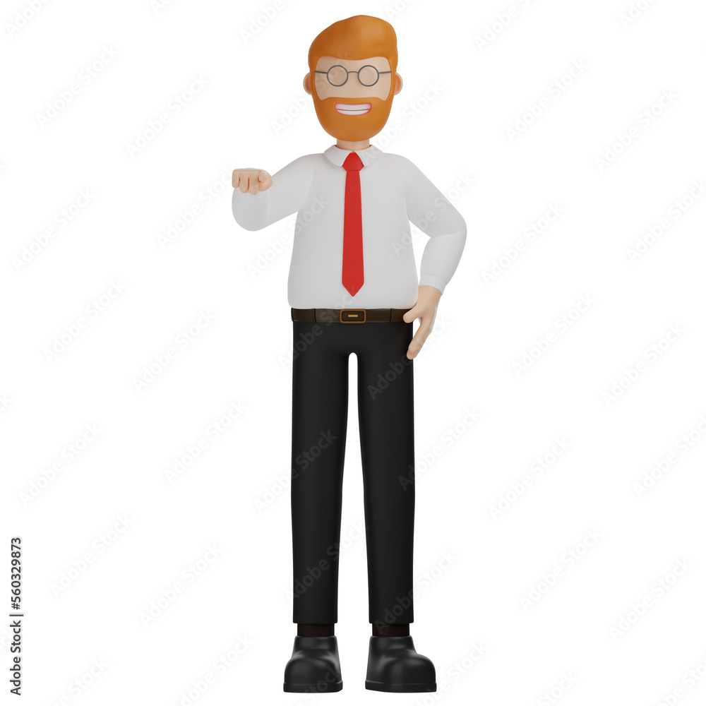 3D Character Man pointing hand gesture 