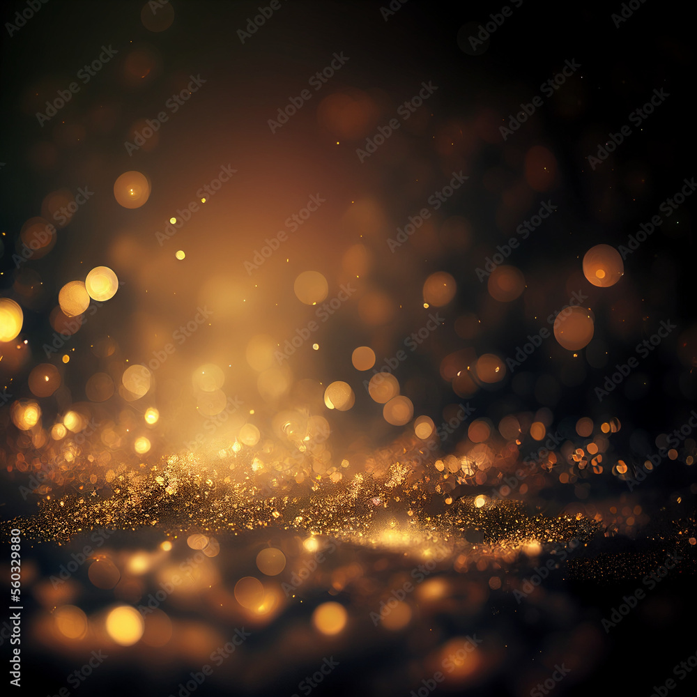 Abstract glitter lights in gold and black color. Generative Ai. Abstract glitter lights in gold and black color. Generative Ai.