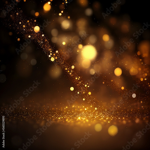 Abstract glitter lights in gold and black color. Generative Ai.