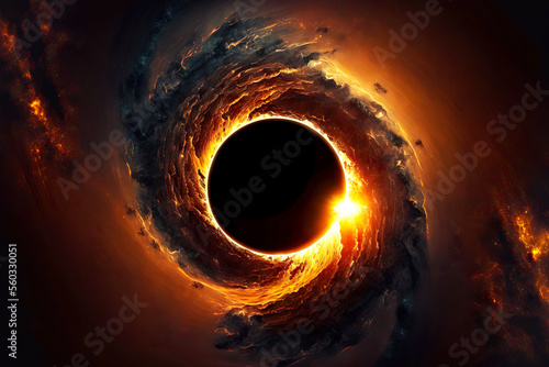 Fotografia Grey yellow spiral circle in sky from black hole singularity