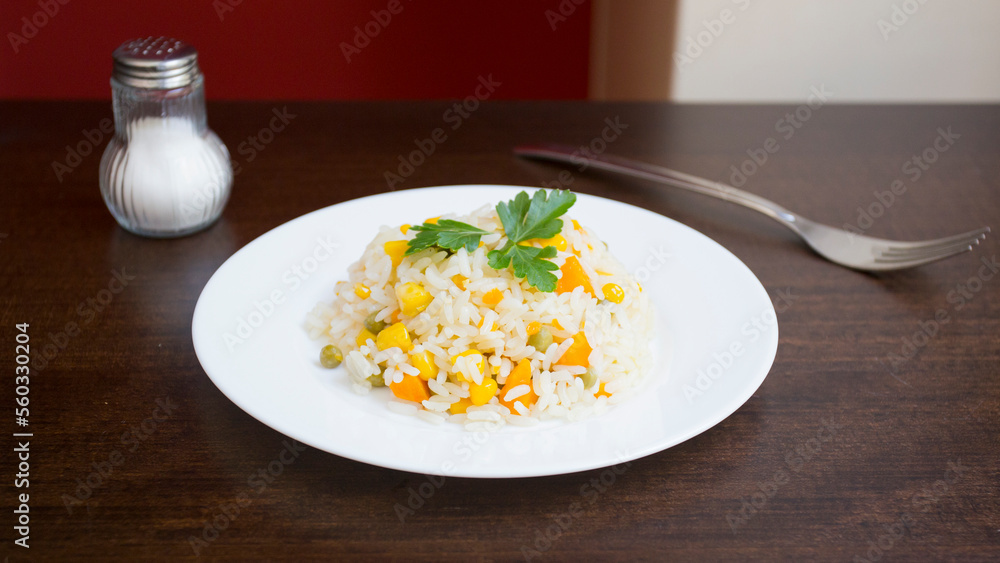 Rice salad. Traditional Russian food starters at any good table.