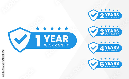 Minimalist Vector warranty shield with checklist label icon set. number of years 1, 2, 3, 4, 5. vector eps photo