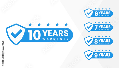 Minimalist Vector warranty shield with checklist label icon set. number of years 6, 7, 8, 9, 10. vector eps photo