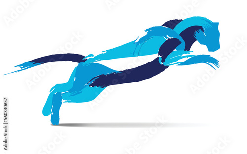 Canvas Print Jumping wild cat, lioness, tiger, panther