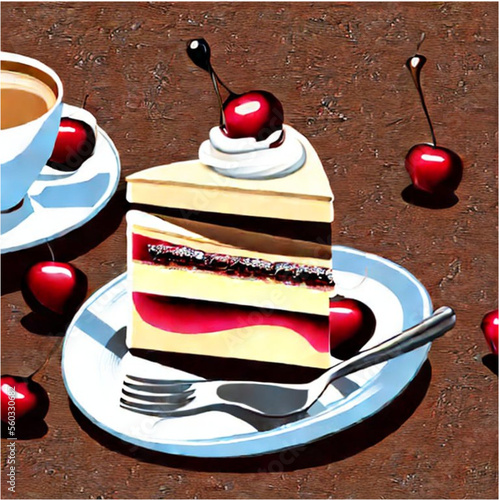 Kirschtorte mit Kaffee