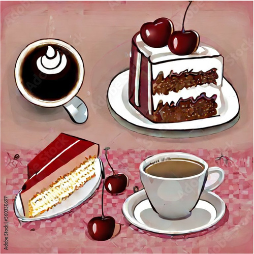 Kirschtorte mit Kaffee
