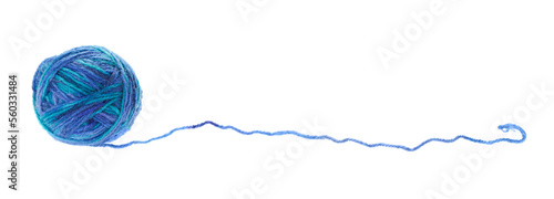 A ball of blue melange woolen threads, isolated on a white background. Side view.