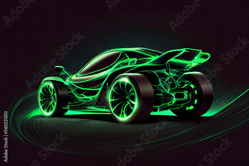 Futuristic electric car silhouette in motion on dark background