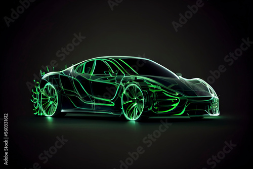 Futuristic electric car silhouette in motion on dark background