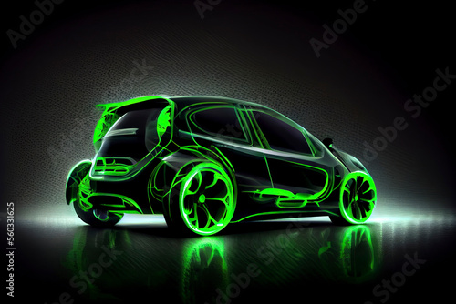 Futuristic electric car silhouette in motion on dark background