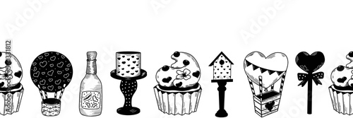 Horizontal food and drink seamless pattern for Valentine's day