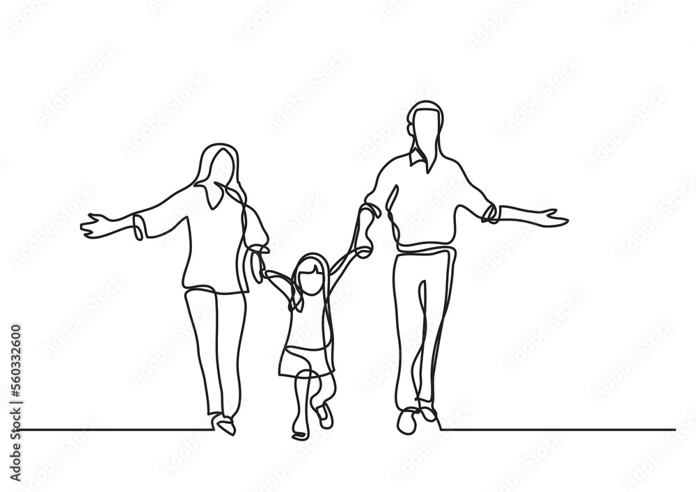 continuous line drawing mother father child - PNG image with ...
