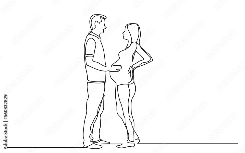 continuous line drawing standing man pregnant woman - PNG image with transparent background