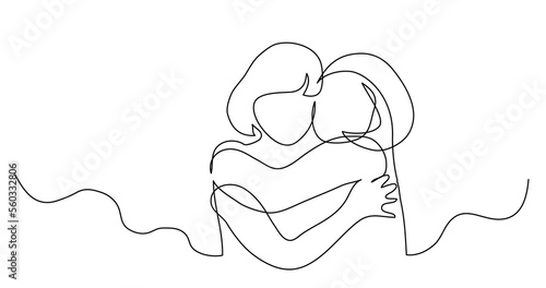 Billede på lærred continuous line drawing of two girls hugging each other - PNG image with transpa
