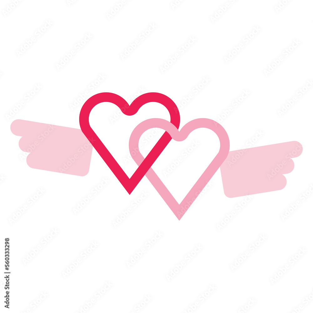 isolate valentine's day pink big hearts and wing flat icon
