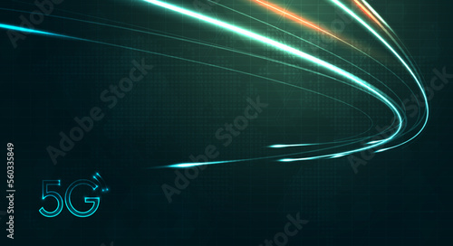 Green light streak, fiber optic, speed line, futuristic background for 5g or 6g technology wireless data transmission, high-speed internet in abstract. internet network concept. vector design.