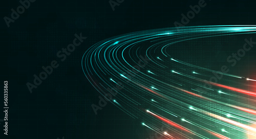 Green light streak, fiber optic, speed line, futuristic background for 5g or 6g technology wireless data transmission, high-speed internet in abstract. internet network concept. vector design.