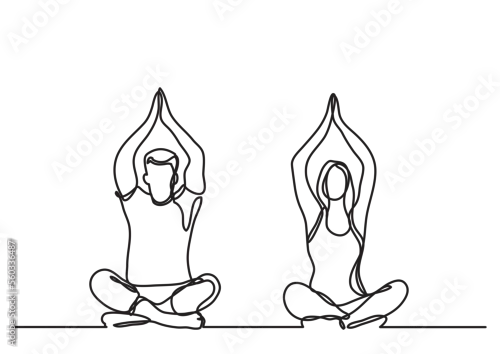 Fototapeta na wymiar continuous line drawing man woman doing yoga - PNG image with transparent background