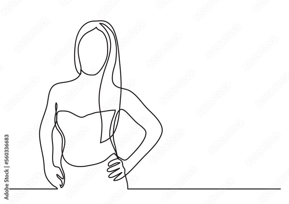 continuous line drawing woman in fashion dress - PNG image with transparent background