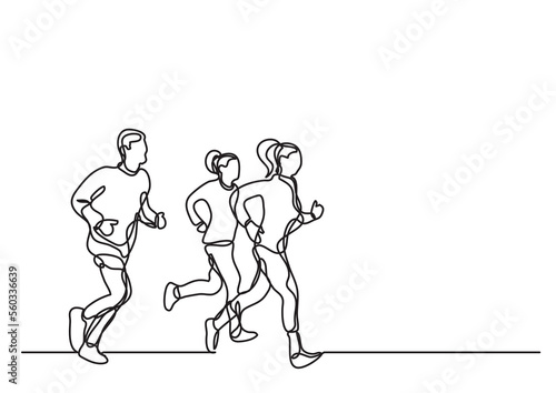 continuous line drawing three runners - PNG image with transparent background