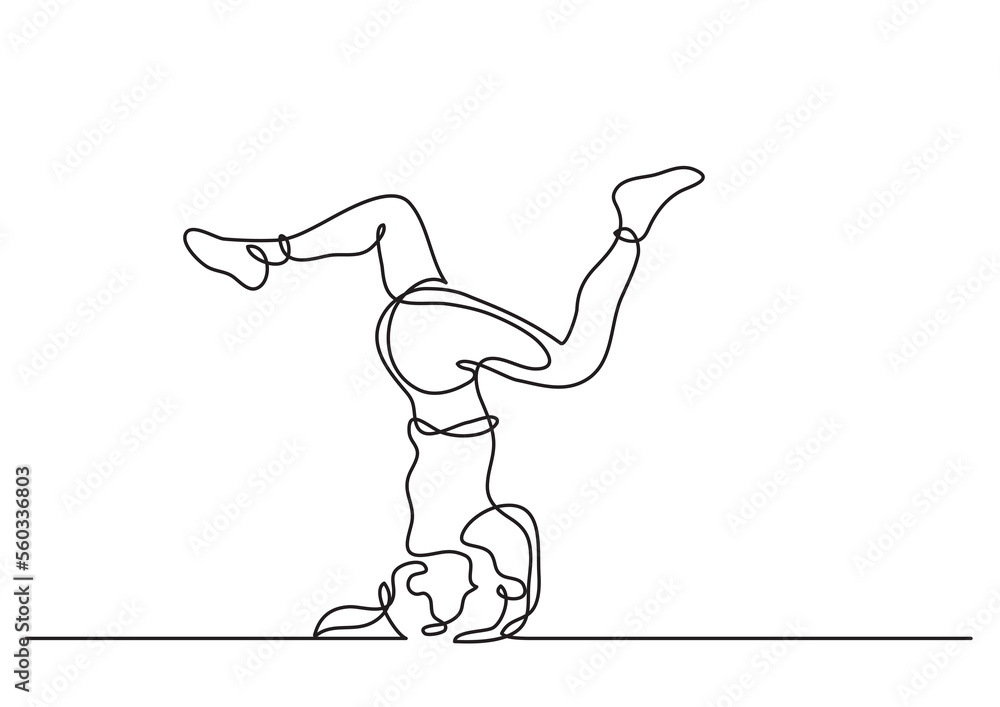 single line drawing woman standing in yoga pose - PNG image with transparent background