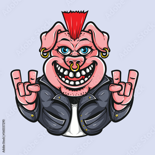 rockstar pig cartoon character illustration