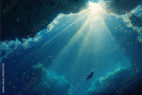 水中 光 海底 魚 海 太陽 深海 泡 海藻 洞窟 青