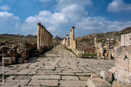 picturesque ruins of an ancient Greek city near the city of Jerash in Jordan on a sunny day