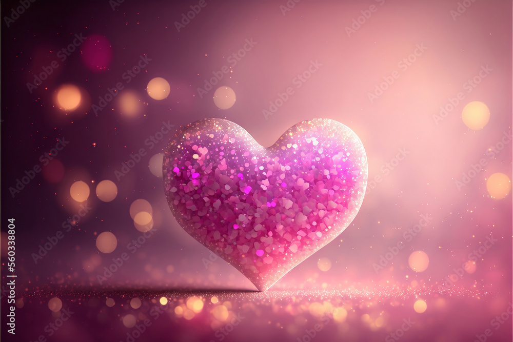 3D Render, Shiny Pink Glittery Heart Shape On Bokeh Backgorund. Love Concept. 3D Render, Shiny Pink Glittery Heart Shape On Bokeh Backgorund. Love Concept.
