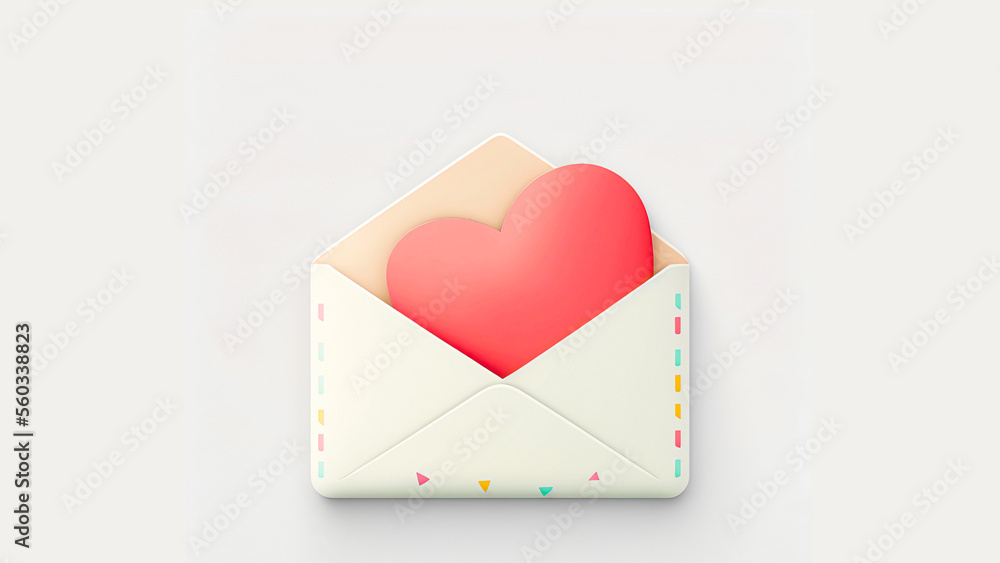 3D Render of Soft Color Paper Heart Inside Envelope. 3D Render of Soft Color Paper Heart Inside Envelope.