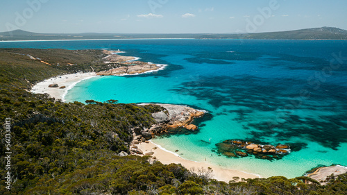 Fototapeta Naklejka Na Ścianę i Meble -  Aerial image of beautiful turquoise water at two peoples bay, Albany, Western Australia