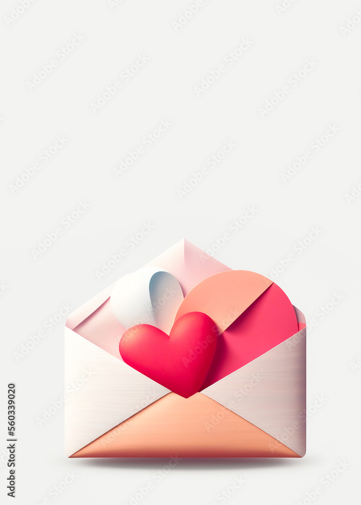 Happy Valentines Day Concept with Paper Heart Shapes and Envelope. Banner Design with Text Space.
