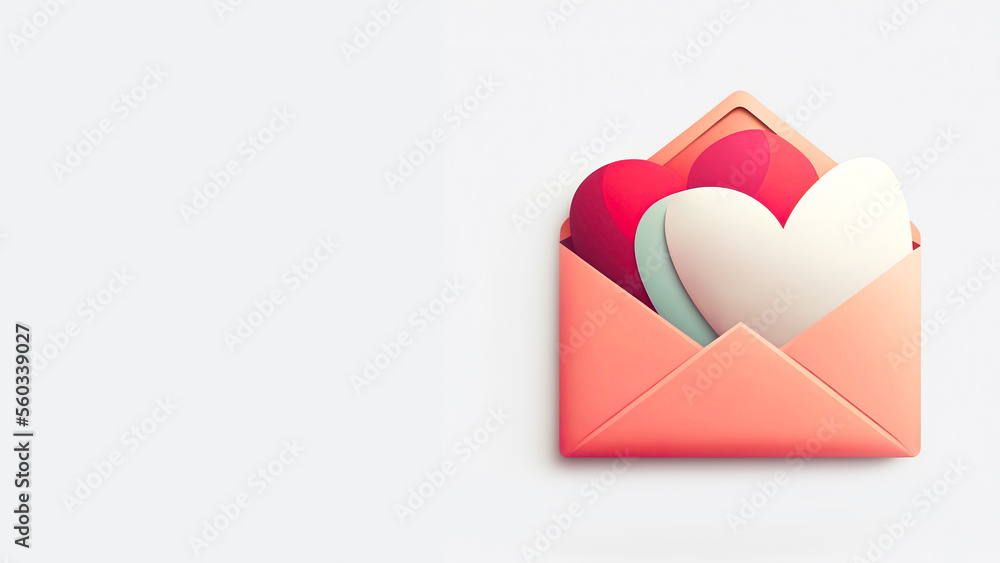 Happy Valentines Day Concept with Paper Heart Shapes and Envelope. Banner Design with Text Space. Happy Valentines Day Concept with Paper Heart Shapes and Envelope. Banner Design with Text Space.