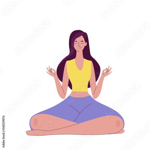 Woman practicing yoga and enjoying meditation in lotus pose