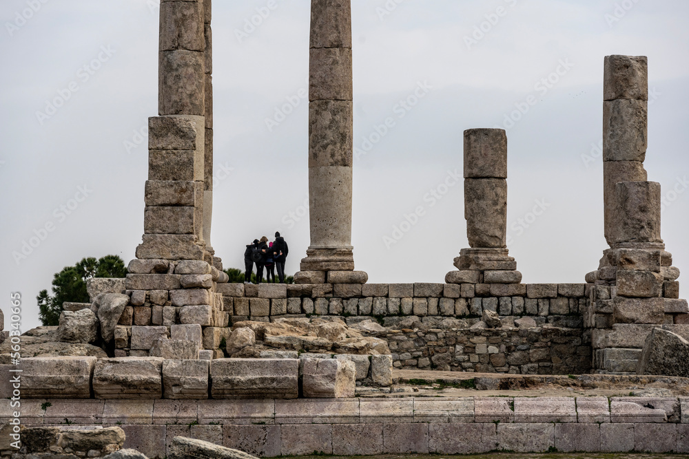 panoramic view of the ancient citadel on the mountain in the center of Amman in Jordan